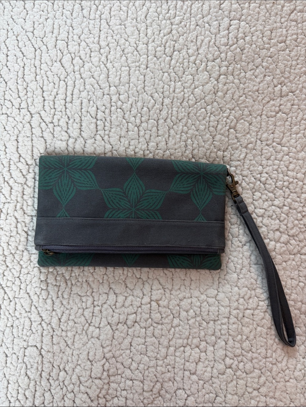 Fold-Over Wristlet Clutch in Dark Grey and Teal Blue